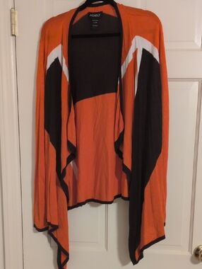 Ashro Orange, Black & White Open Drape Cardigan